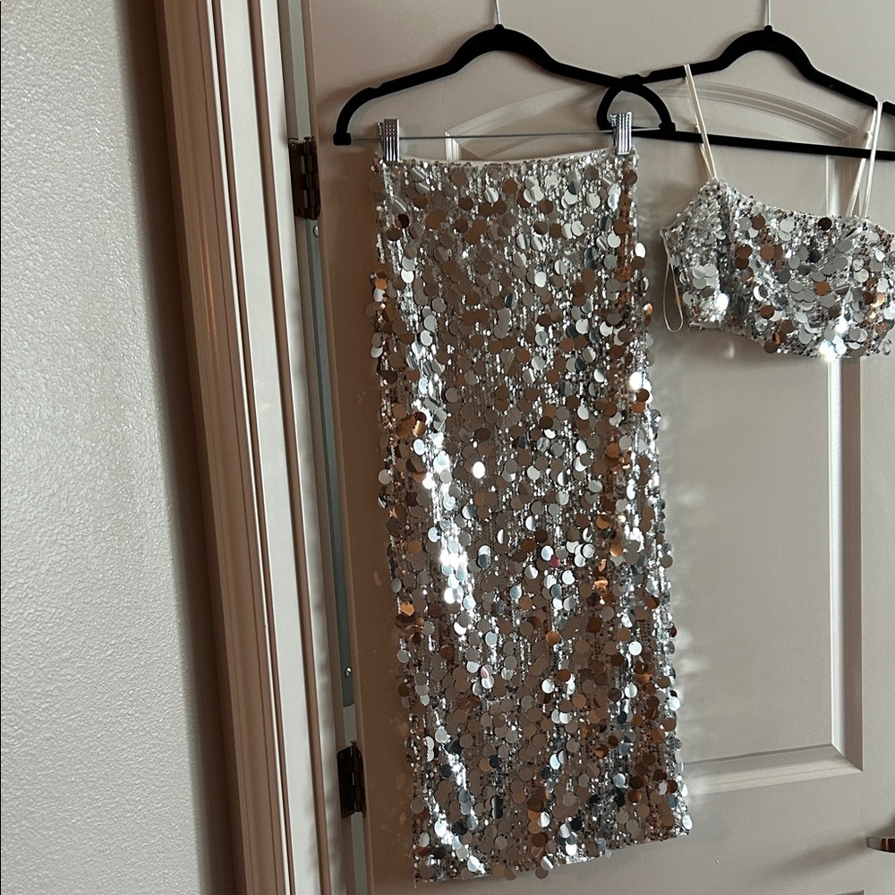 Shimmering Silver Sequin Crop Top
